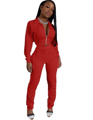 Long Sleeve Pocketed Solid Plain Tracksuit