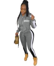 Letter Print Contrast Long Sleeve Hoody Tracksuit