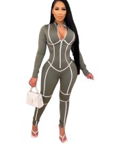 Autumn Sports Fitness Long Sleeve Zip Up Bodycon Jumpsuit