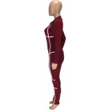 Autumn Sports Fitness Long Sleeve Zip Up Bodycon Jumpsuit