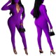 Autumn Solid Plain Long Sleeve Zipper Bodycon Jumpsuit