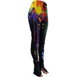 Africa Colorful Zip Up High Waist Stack Leggings