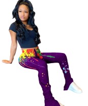 Africa Colorful Zip Up High Waist Stack Leggings
