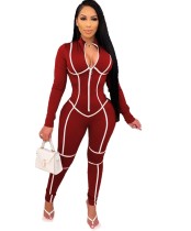 Autumn Sports Fitness Long Sleeve Zip Up Bodycon Jumpsuit