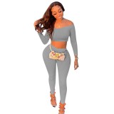 Autumn Sexy Pure Ribbed Crop Top and Pants Set