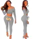 Autumn Sexy Pure Ribbed Crop Top and Pants Set