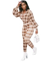 Autumn Plaid Print Long Sleeve Casual Jumpsuit