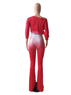 Autumn Matching Gradient Crop Top and Flare Pants Set