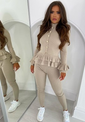 Autumn Matching Knitted Ruffles Top and Pants Set