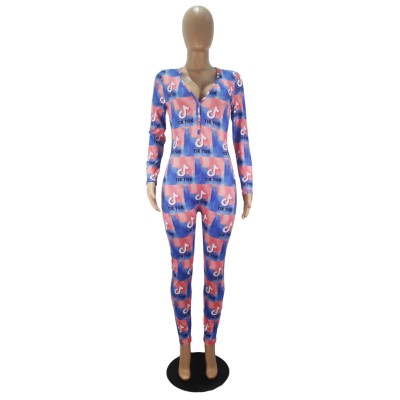 Cute Print Sexy Long Sleeve Fitted Jumpsuit