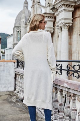 Autumn White Turndown Collar Irregular Long Cardigans