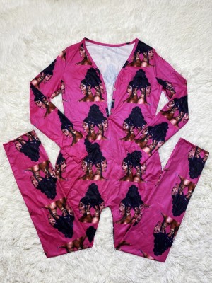 Cute Print Sexy Long Sleeve Fitted Jumpsuit