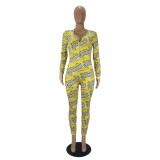 Cute Print Sexy Long Sleeve Fitted Jumpsuit