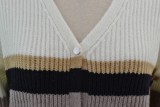 Autumn Wide Striped Button Up Regular Sweater Coat