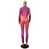 Autumn Matching Gradient Sexy See Through Shirt and Pants Set