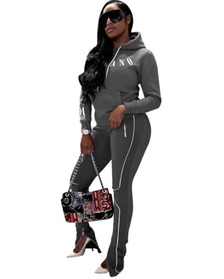 Winter Print Letter Hoodie Sweatsuit