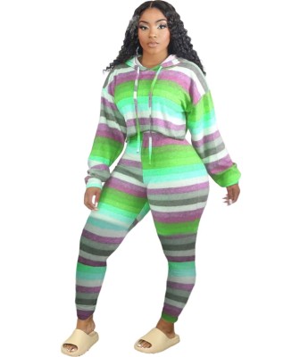 Autumn Rainbow Stripes Hoodie Top and Matching Pants Set