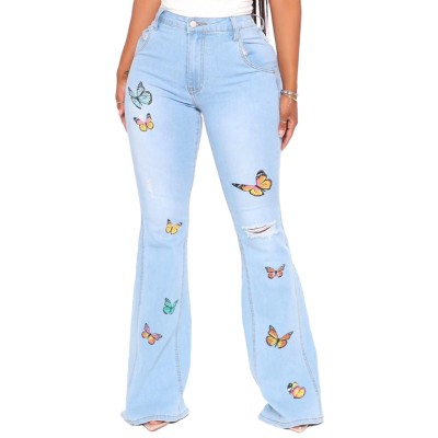 Plus Size High Waist Butterfly Flare Jeans