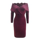 Autumn Elegant High Waist V-Neck Wrapped Party Dress