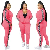 Plus Size Letter Print Long Sleeve Zipper Tracksuit