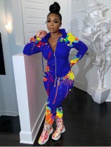 Autumn Colorful Hoodie Zipper Tracksuit