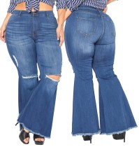 Plus Size High Waist Ripped Flare Jeans