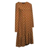 Autumn Round Neck Polka Print A-line Ruffle Dress