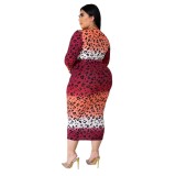 Plus Size Autumn Leopard Colorful Midi Dress