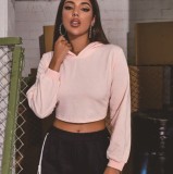 Autumn Pink Lace Up Crop Hoodie Top