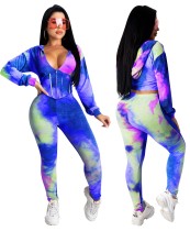 Autumn Tie Dye Matching Sexy Crop Top and Pants Set