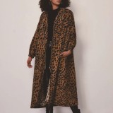 Autumn Leopard Print Zip Up Long Hoodie Jacket