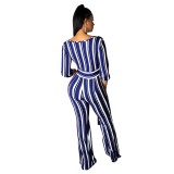 Autumn Stripes Print Wrapped Jumpsuit with Belt