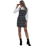 Autumn Plaid Print Zip Up Suspender Mini Skirt