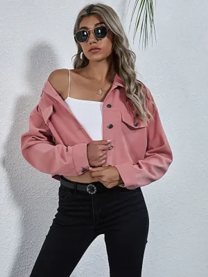 Autumn Pure Pink Button Up Short Jacket