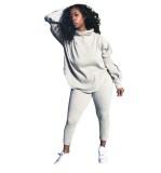 Autumn Solid Plain Matching Casual Hoody Top and Pants Set