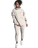 Autumn Solid Plain Matching Casual Hoody Top and Pants Set