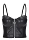 Black Leather Sexy Push Up Zipped Strap Crop Top