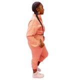 Solid Plain Matching Long Sleeve Crop Top and Pants Sweatsuit