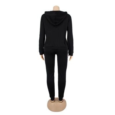 Solid Plain Matching Long Sleeve Zip Up Hoody Tracksuit