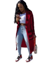 Autumn Plaid Print Long Coat with Full Sleeves