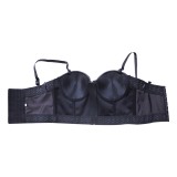 Black Leather Sexy Push Up Zipped Strap Crop Top