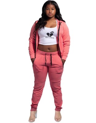Solid Plain Matching Long Sleeve Zip Up Hoody Tracksuit