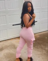 Pink High Waist Pocket Track Pants
