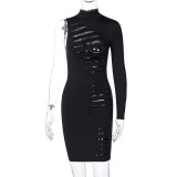 Sexy Black Ripped Party Dress with Single Sleeve