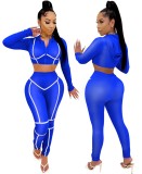 Autumn Matching Bodycon Zipper Crop Top and Pants Set