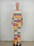 Autumn Two Piece Matching Colorful Crop Top and Flare Pants Set