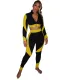 Autumn Sports Contrast Zipper Crop Top and High Waist Legging Set