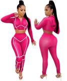 Autumn Matching Bodycon Zipper Crop Top and Pants Set