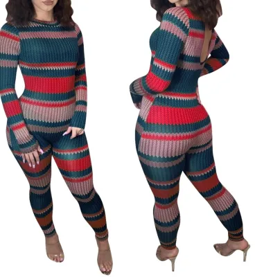 Autumn Party Sexy Wavy Colorful Bodycon Jumpsuit