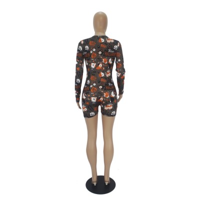 Halloween Print Long Sleeve Lounge Rompers